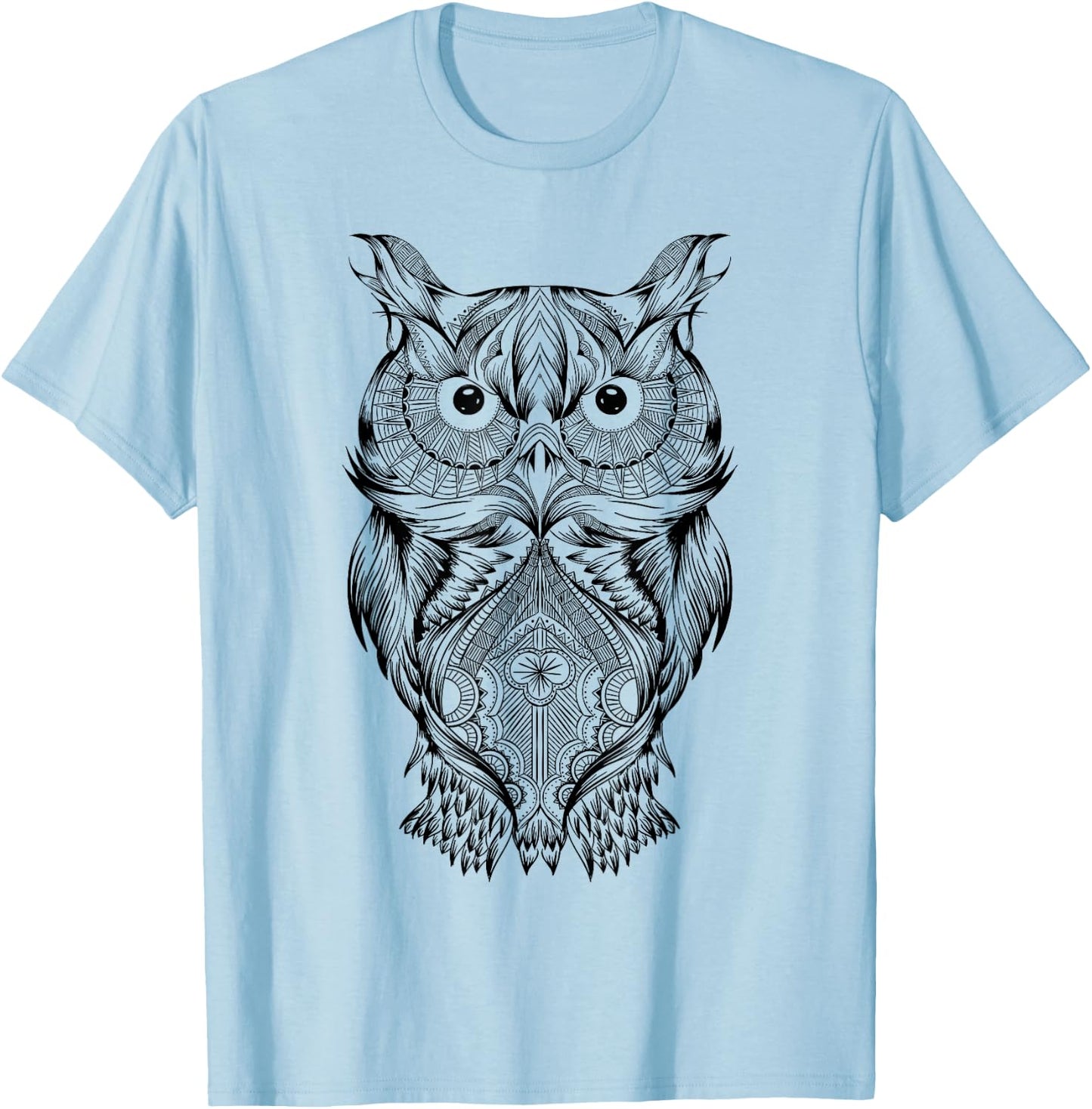 Aztec Owl Birder Clothes Ethnic Style Graphic Boho Owl T-Shirt - T-Shirt | Light Blue