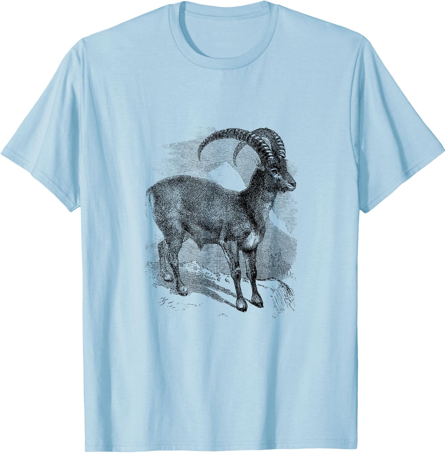 Ibex Mountain Goat Print T-Shirt - T-Shirt | Light Blue