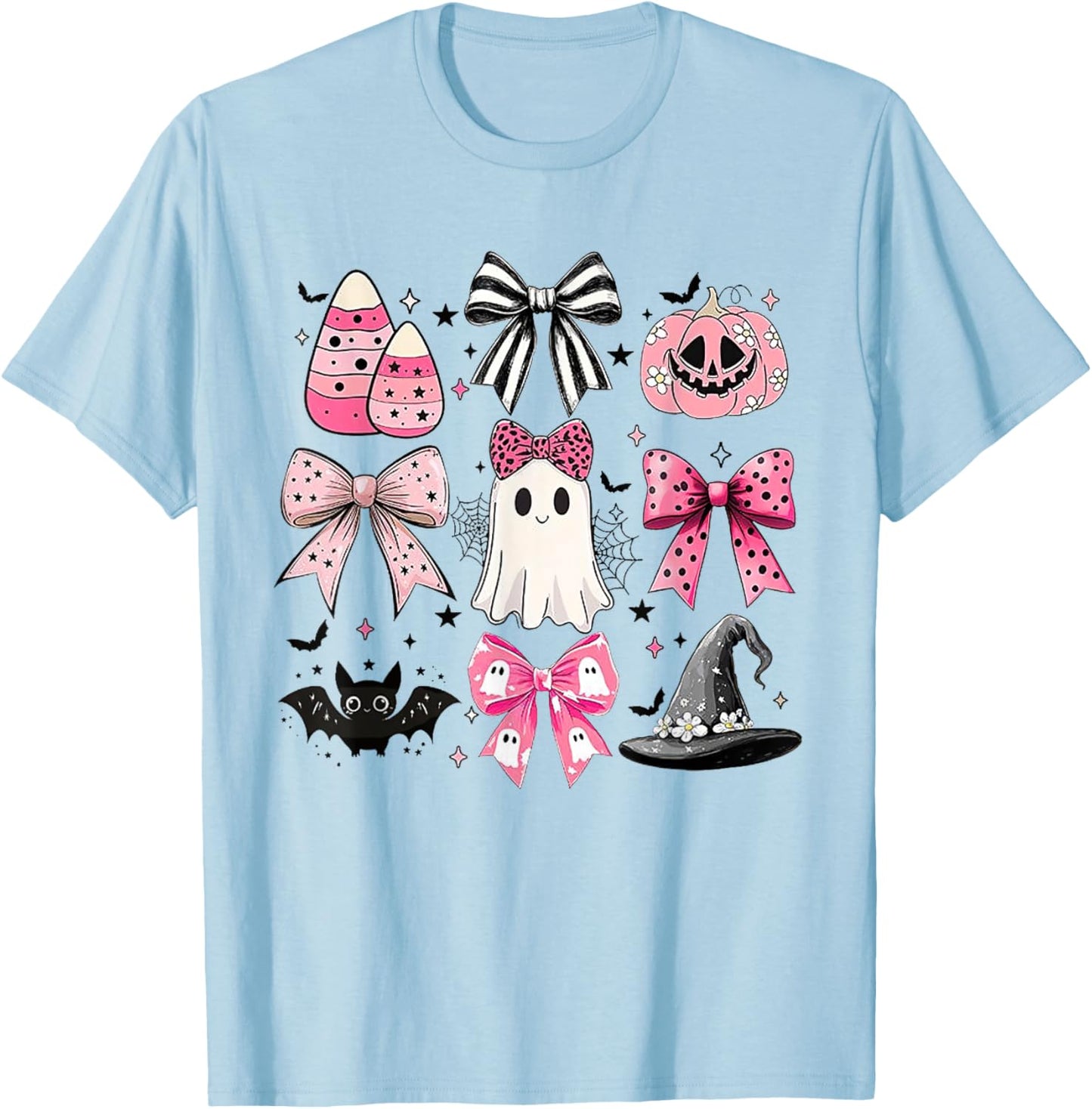 Halloween Costume Ghost Boo Funny Coquette Bow T-Shirt - T-Shirt | Light Blue