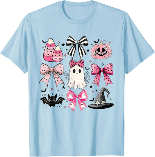 Halloween Costume Ghost Boo Funny Coquette Bow T-Shirt - T-Shirt | Light Blue