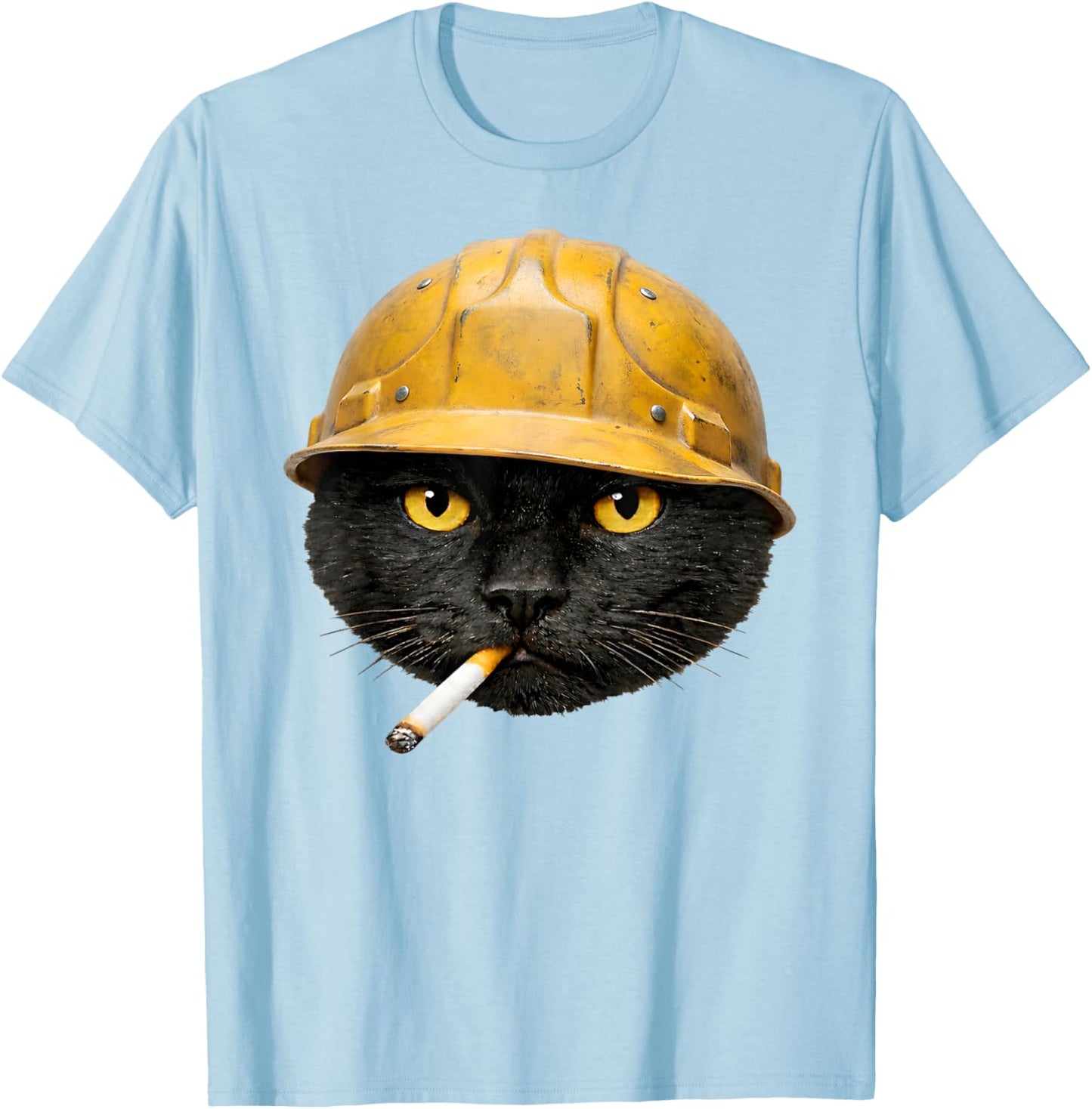 Funny Black Cat Smoking Meme Vintage Hard Hat Cat Face T-Shirt - T-Shirt | Light Blue