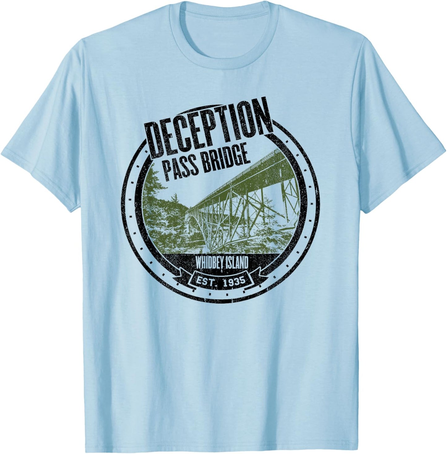 Deception Pass Bridge Whidbey Island Washington T-Shirt - T-Shirt | Light Blue