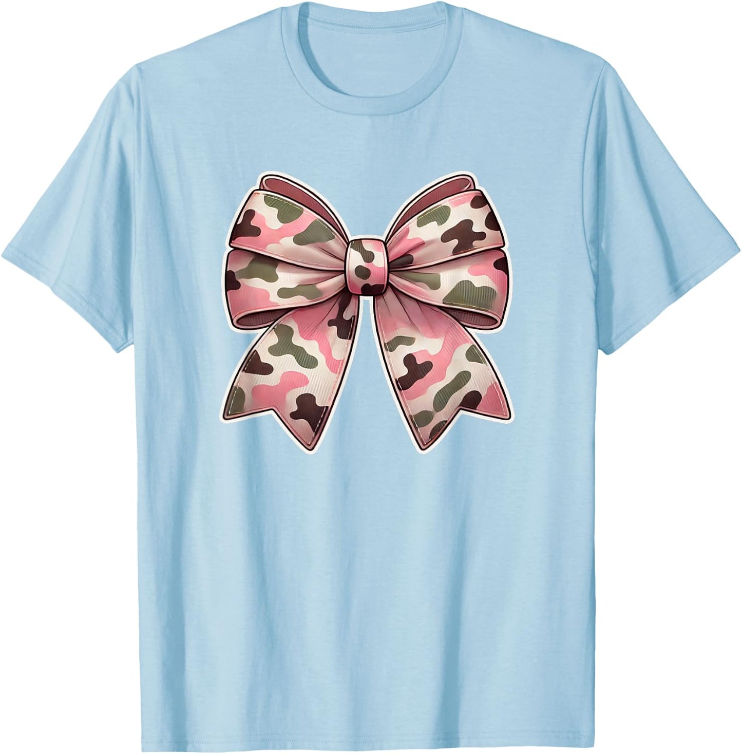 Pink Camo Bow Cute Preppy Women or Girls Camouflage T-Shirt - T-Shirt | Light Blue