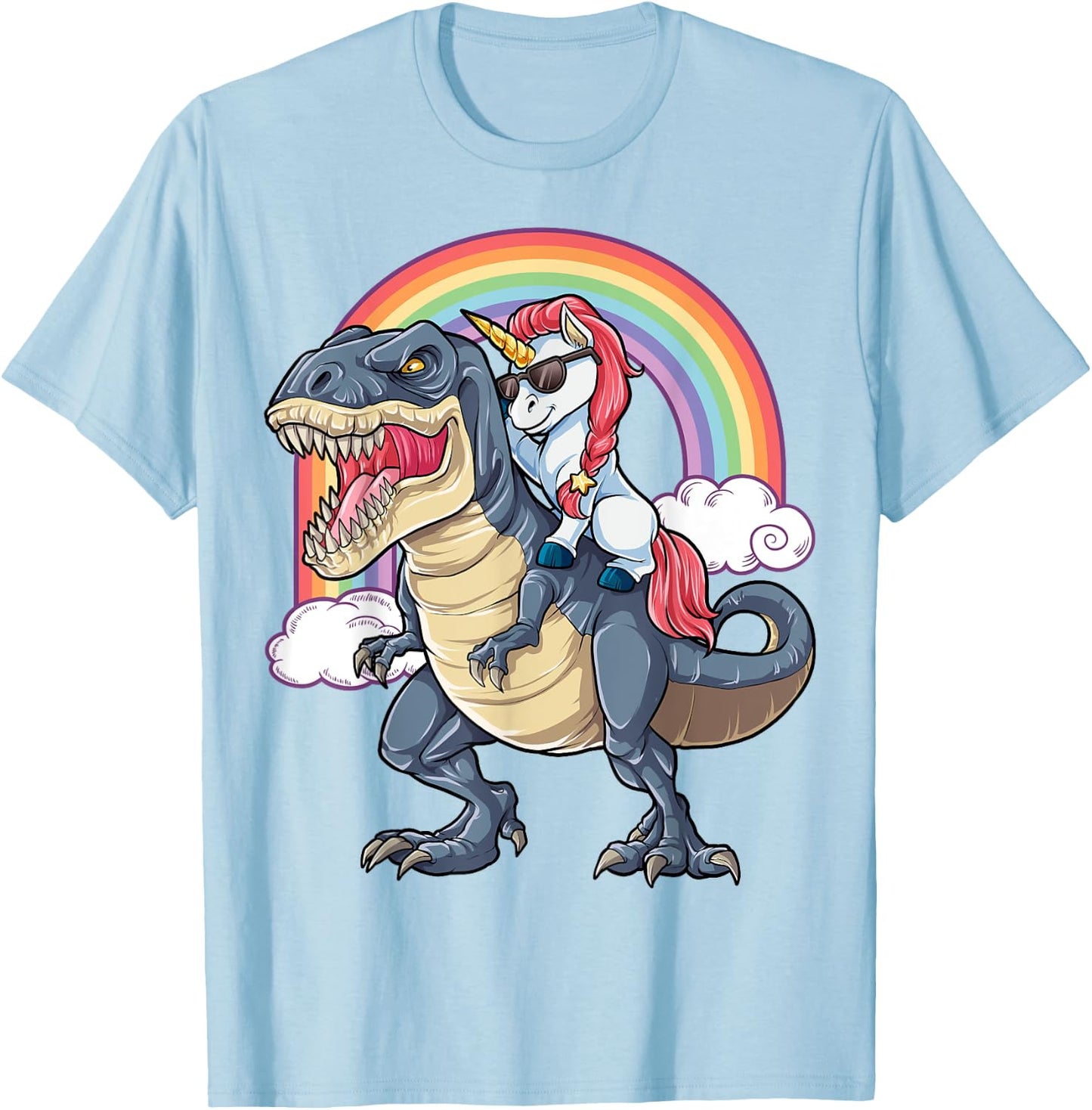 Unicorn Riding T rex Shirt Dinosaur Boys Girls Kids Gift Men T-Shirt - T-Shirt | Light Blue