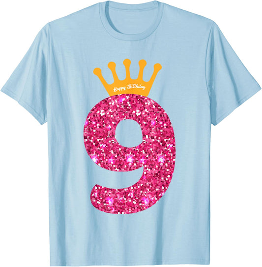 Happy Birthday Girls 9th Party 9 Years Old Bday T-Shirt - T-Shirt | Light Blue