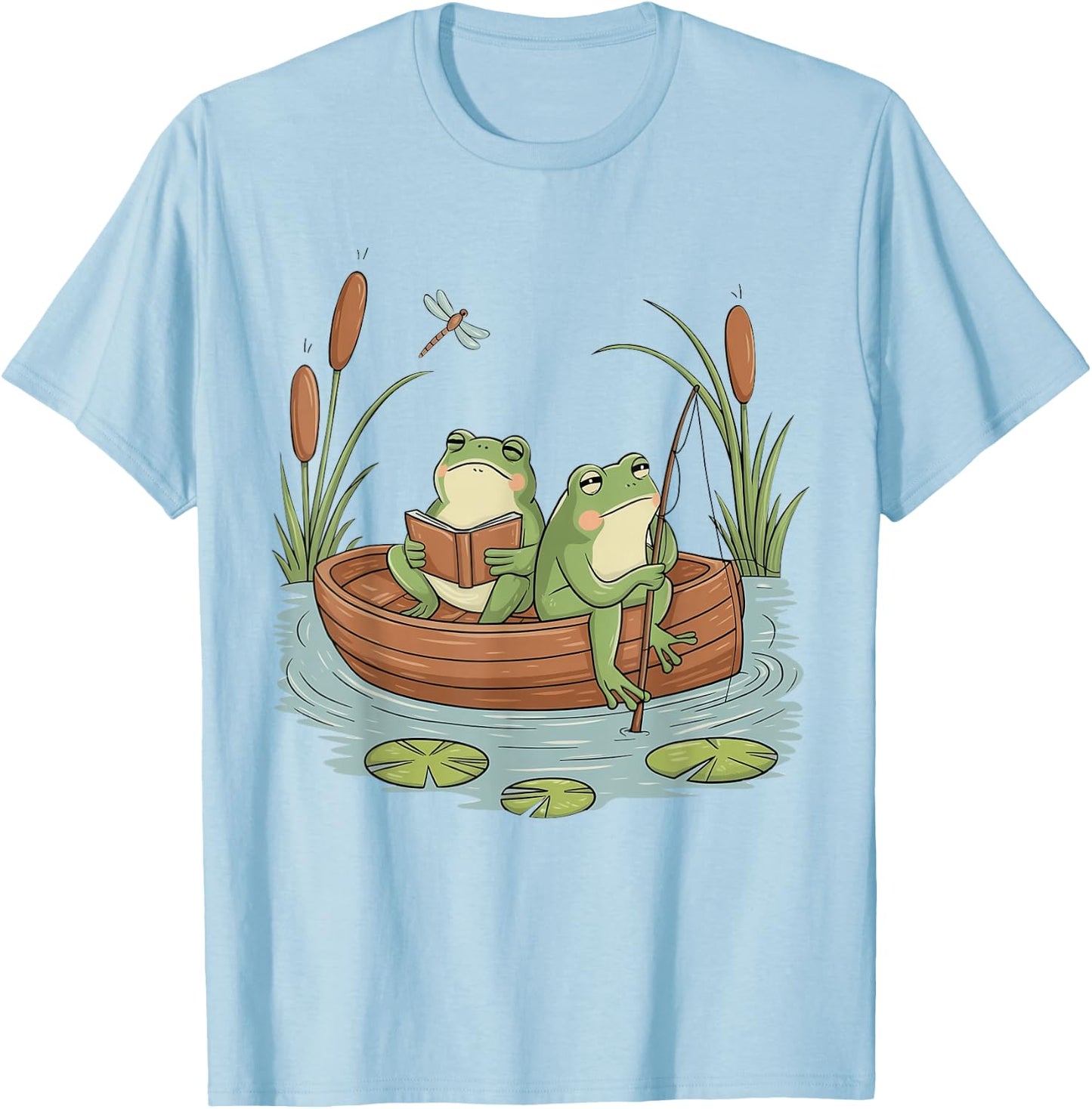 Frog Cottagecore Aesthetic Frog Fishing Nostalgia Frog Lover T-Shirt - T-Shirt | Light Blue