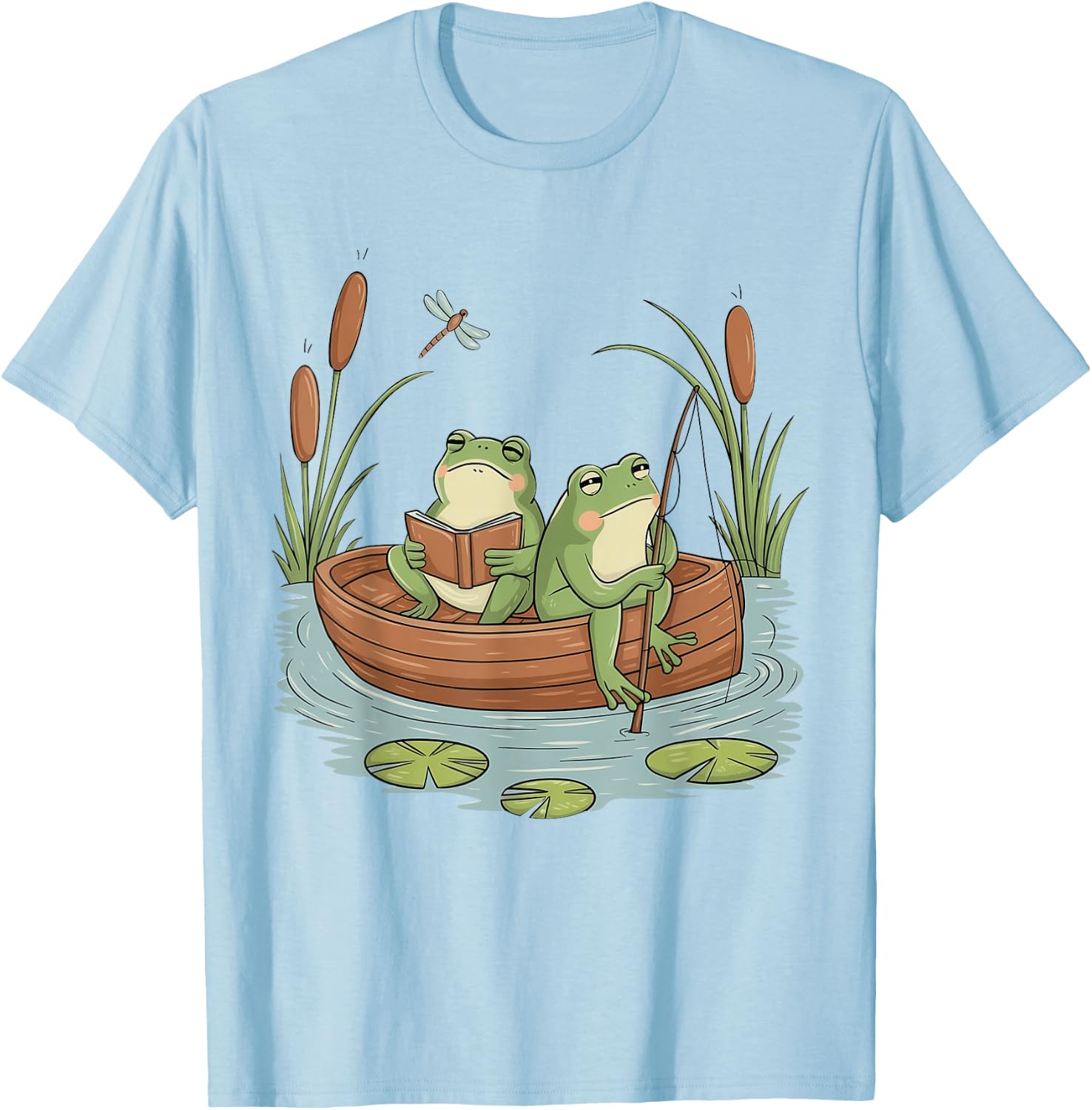 Frog Cottagecore Aesthetic Frog Fishing Nostalgia Frog Lover T-Shirt - T-Shirt | Light Blue