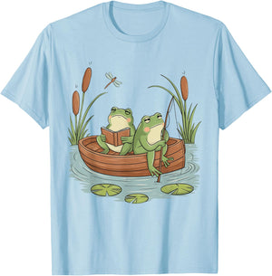 Frog Cottagecore Aesthetic Frog Fishing Nostalgia Frog Lover T-Shirt - T-Shirt | Light Blue