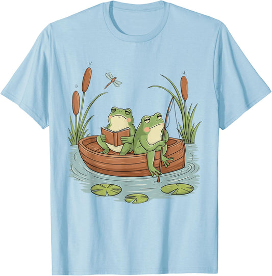 Frog Cottagecore Aesthetic Frog Fishing Nostalgia Frog Lover T-Shirt - T-Shirt | Light Blue