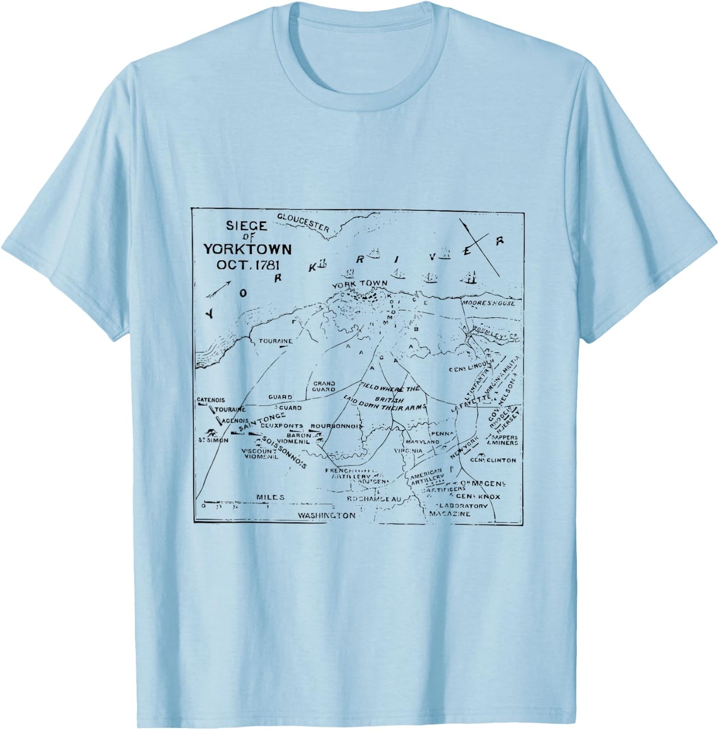 Siege of Yorktown Virginia Revolutionary War Map T-Shirt - T-Shirt | Light Blue
