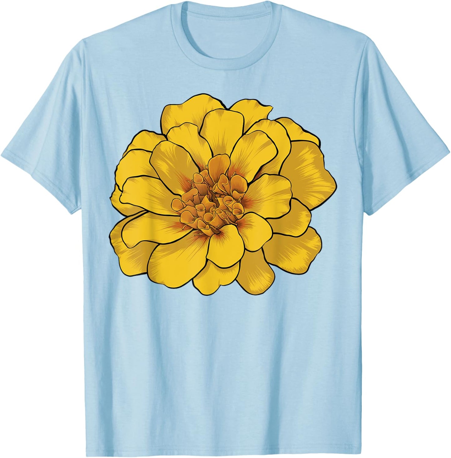 Yellow Marigold Flower T-Shirt - T-Shirt | Light Blue