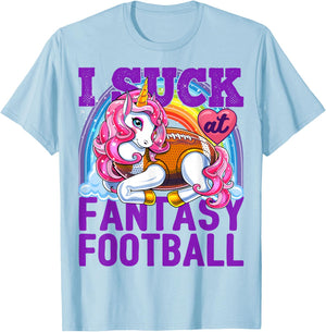 I Suck at Fantasy Football Unicorn Rainbow Loser Men Gift T-Shirt - T-Shirt | Light Blue