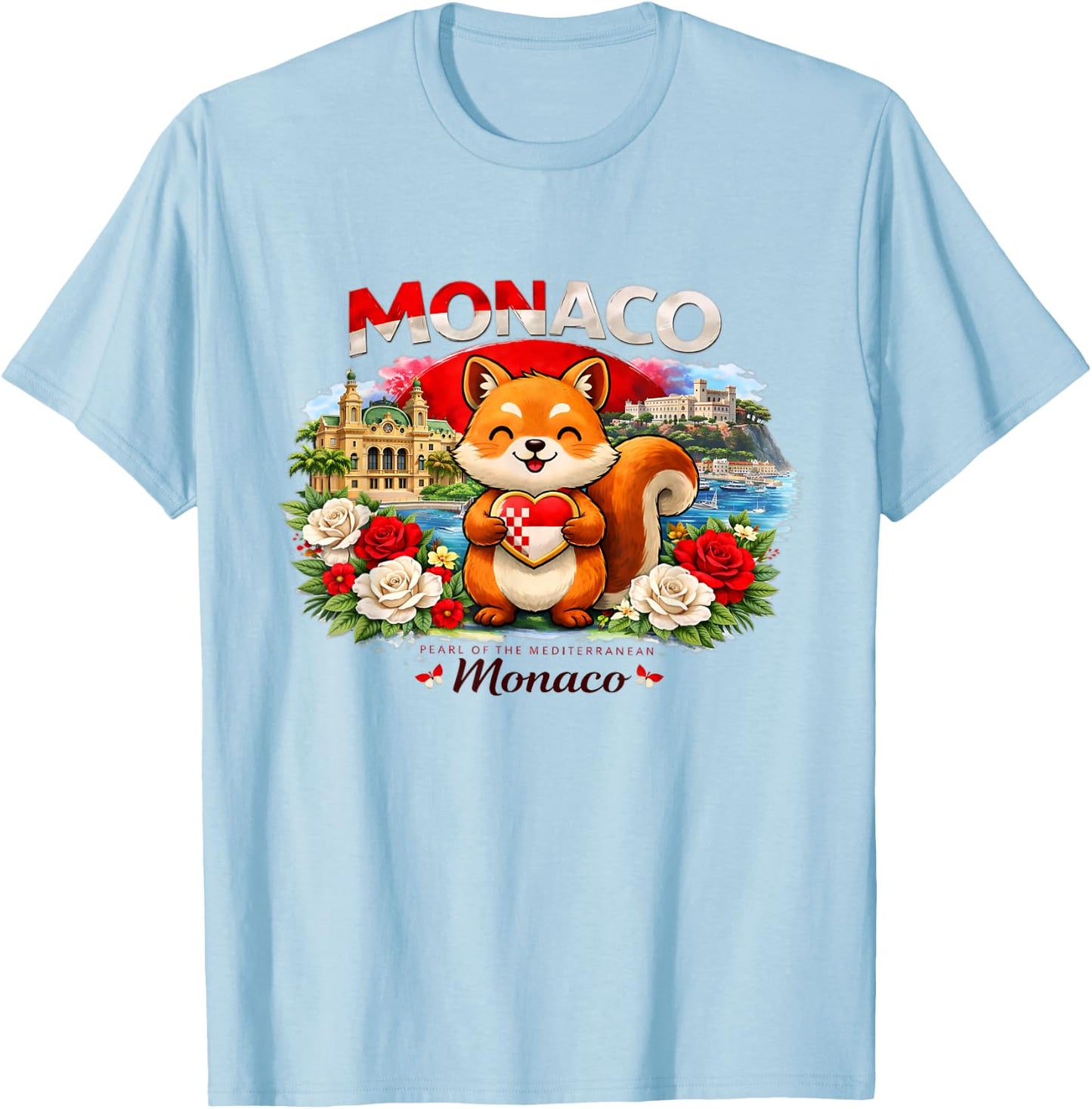Monaco , Monaco Flag Map Graphic for Monaco Kids T-Shirt - T-Shirt | Light Blue