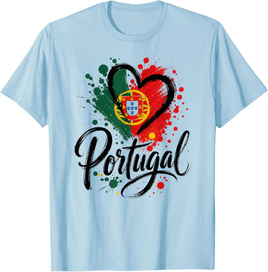 I Love Portugal Vacation Travel Heart Flag Tourist Design T-Shirt - T-Shirt | Light Blue