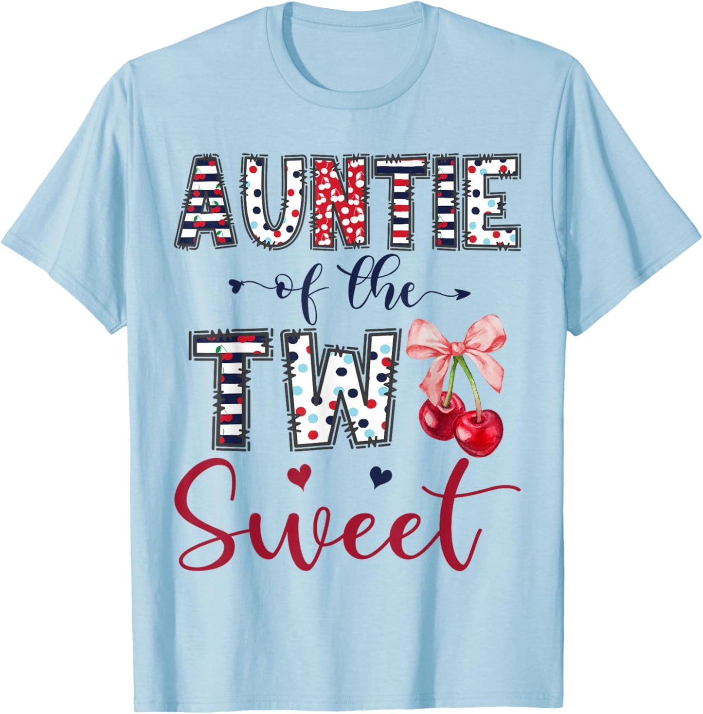 Auntie of The Two Sweet 2nd Birthday Girl Cherry Bow T-Shirt - T-Shirt | Light Blue