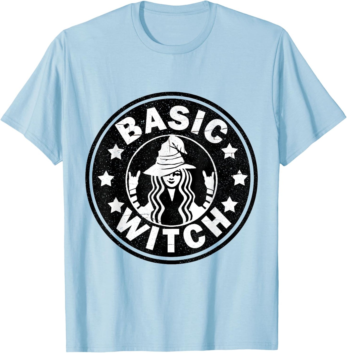 Funny Basic Witch Halloween Distressed T-Shirt - T-Shirt | Light Blue