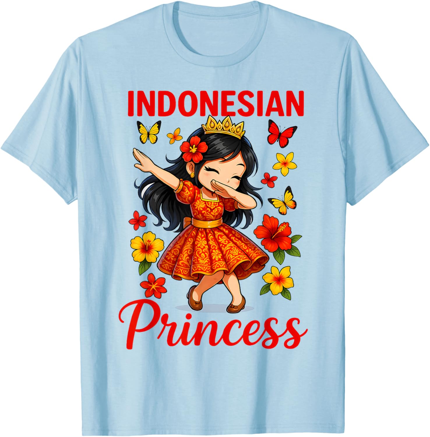 Indonesian Princess Cute Dabbing Girl Island Pride for Girls T-Shirt - T-Shirt | Light Blue