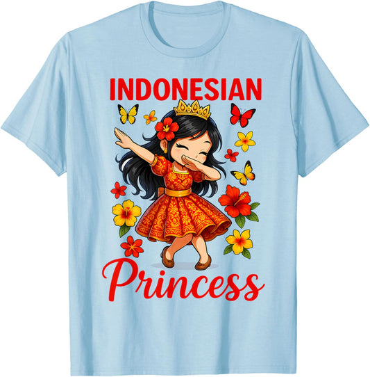 Indonesian Princess Cute Dabbing Girl Island Pride for Girls T-Shirt - T-Shirt | Light Blue