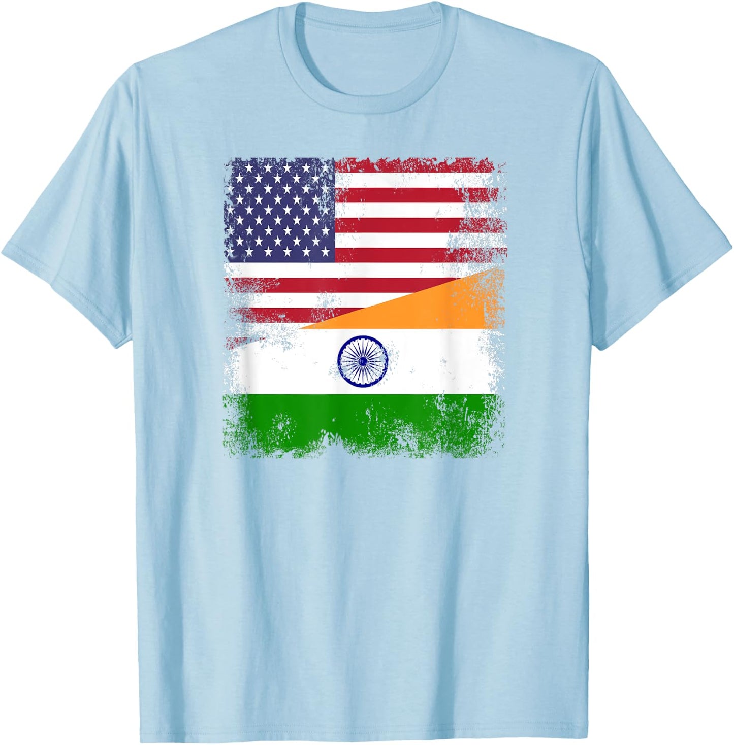 Half Indian Flag | Vintage India USA Gift T-Shirt - T-Shirt | Light Blue