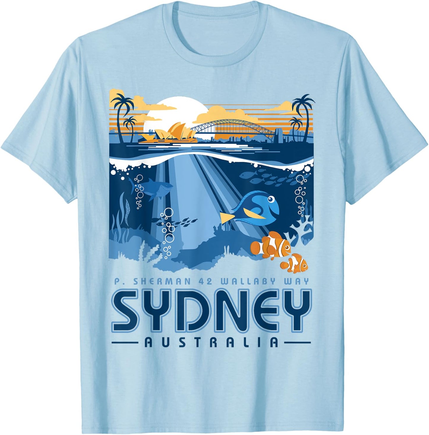 Disney Pixar Finding Nemo Sydney Australia Poster T-Shirt - T-Shirt | Light Blue