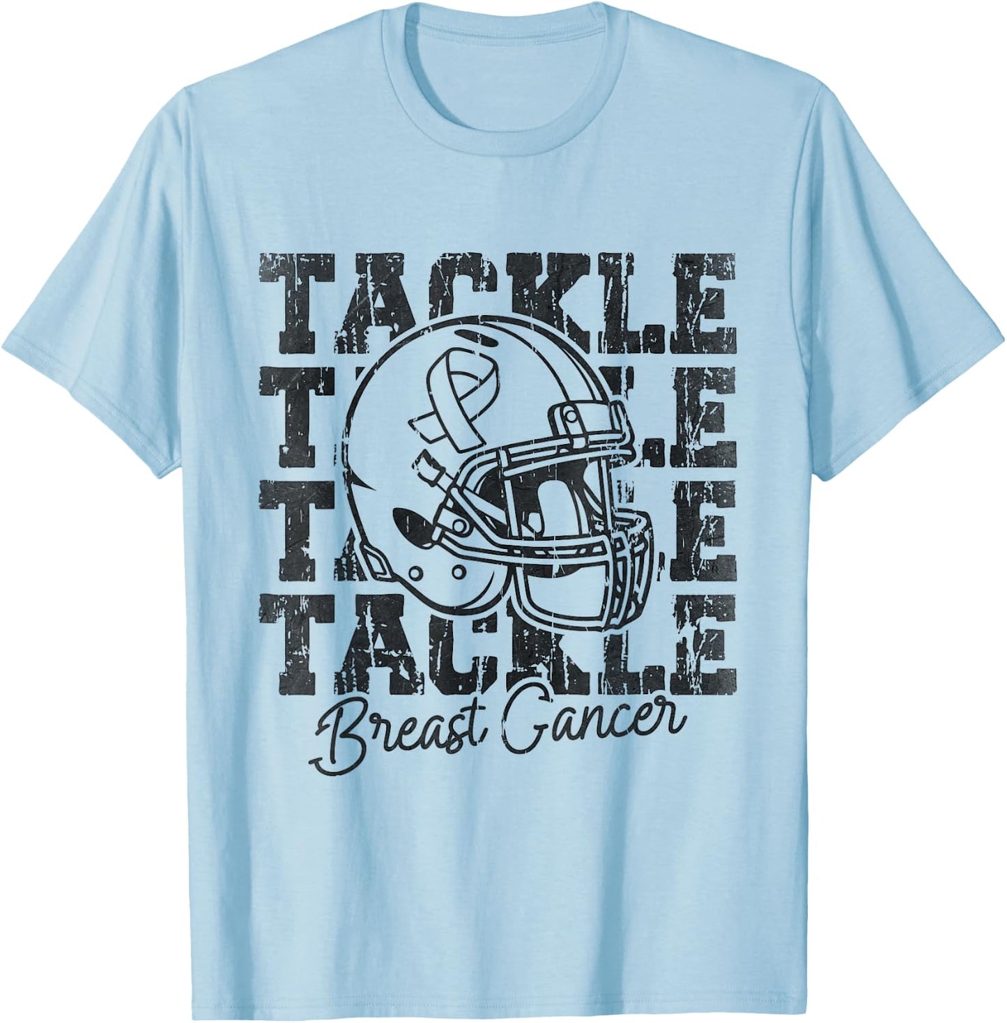 Tackle Football Pink Ribbon Breast Cancer Awareness Women T-Shirt - T-Shirt | Light Blue