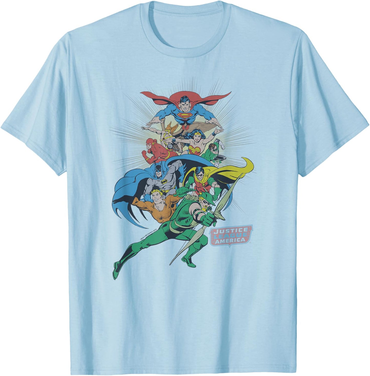 DC Comics Justice League In League , Women, Adult, Grey, Small, Short Sleeve T-Shirt - T-Shirt | Light Blue