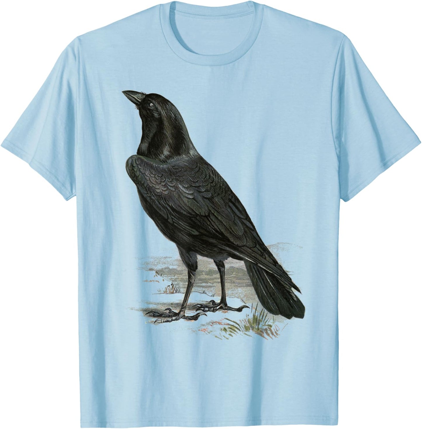 Raven Vintage Illustration Crow T-Shirt - T-Shirt | Light Blue