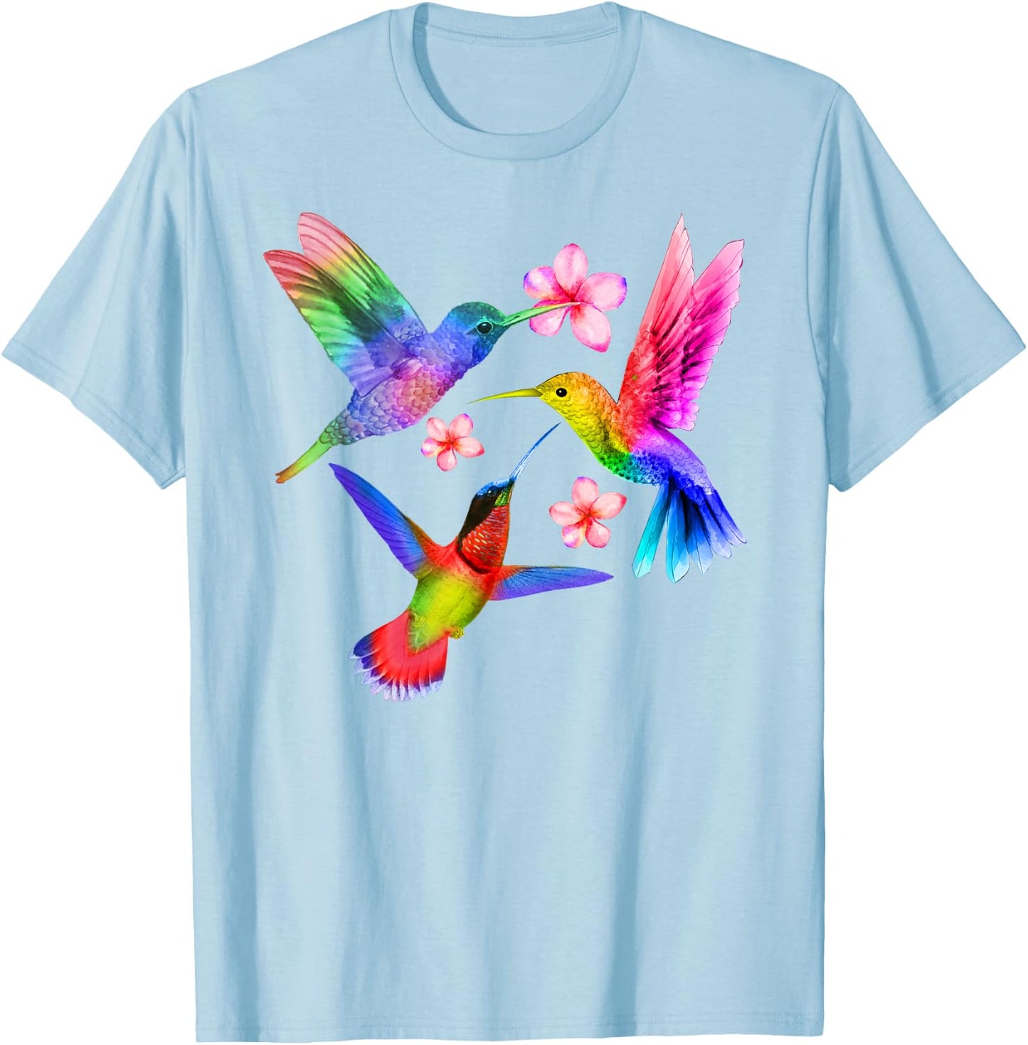 Rainbow Hummingbird Watercolor Colorful Bird Lover Gift T-Shirt - T-Shirt | Light Blue