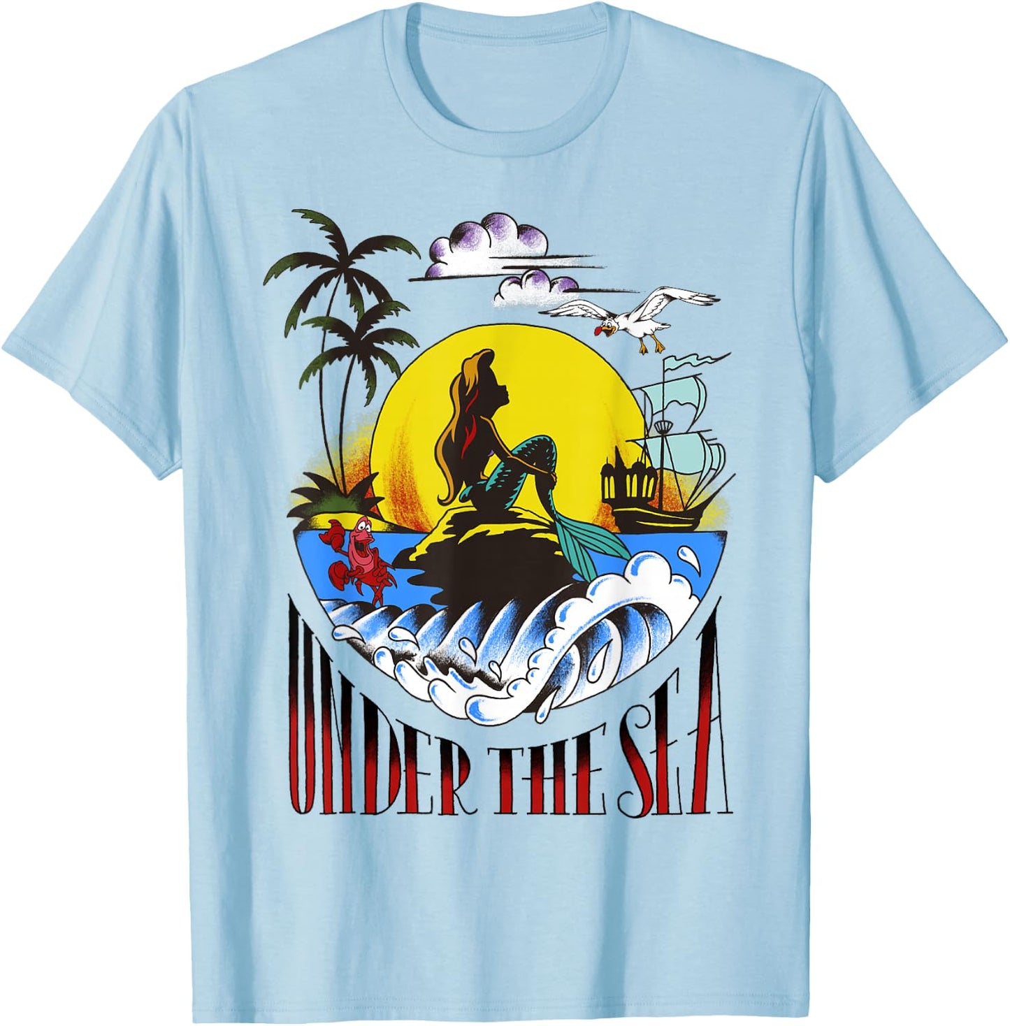 Disney Little Mermaid Ariel Under The Sea Vintage Tattoo T-Shirt - T-Shirt | Light Blue