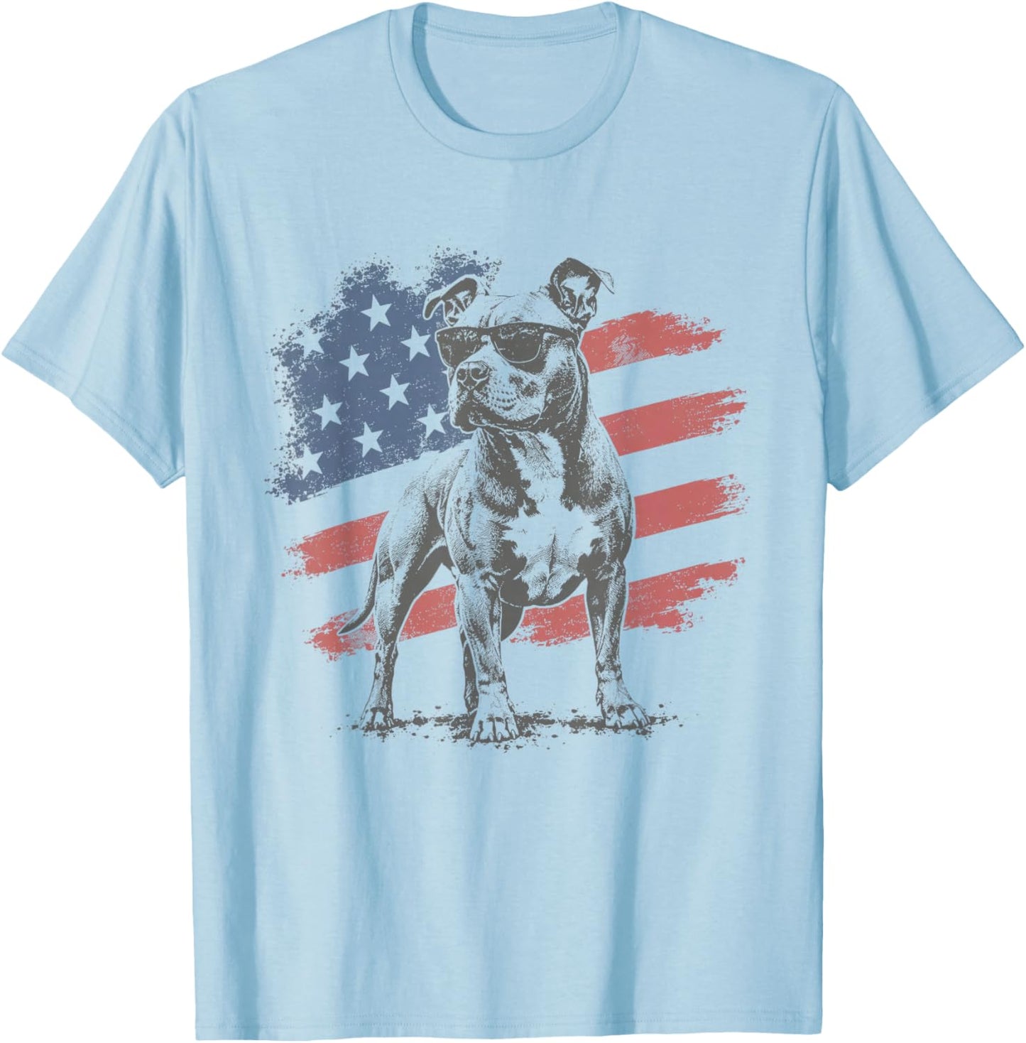 Patriotic Pit Bull Dog USA Flag Sunglasses 4th of July T-Shirt - T-Shirt | Light Blue