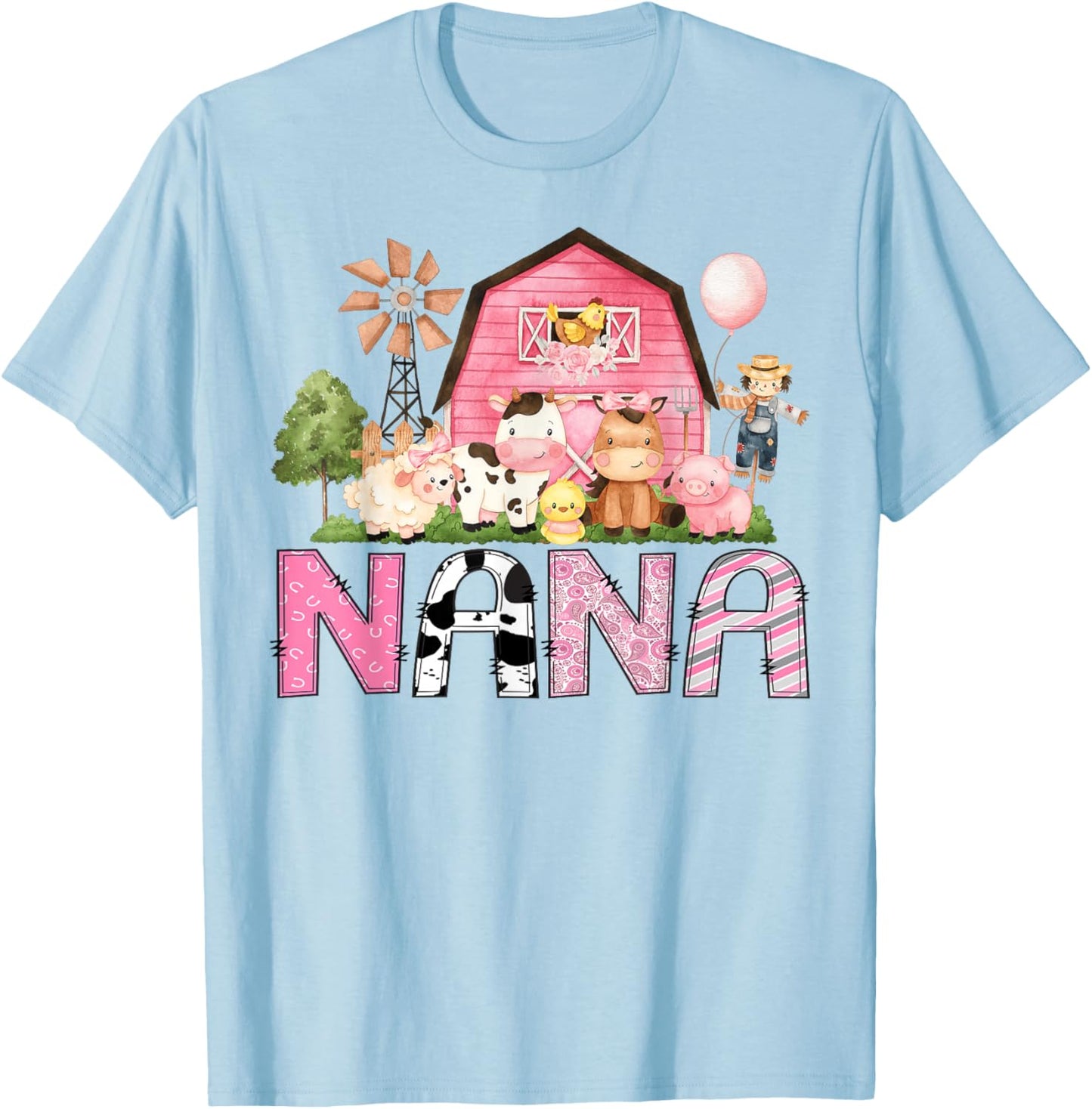 Nana Pink Farm Cow Lover Birthday Girl Matching T-Shirt - T-Shirt | Light Blue