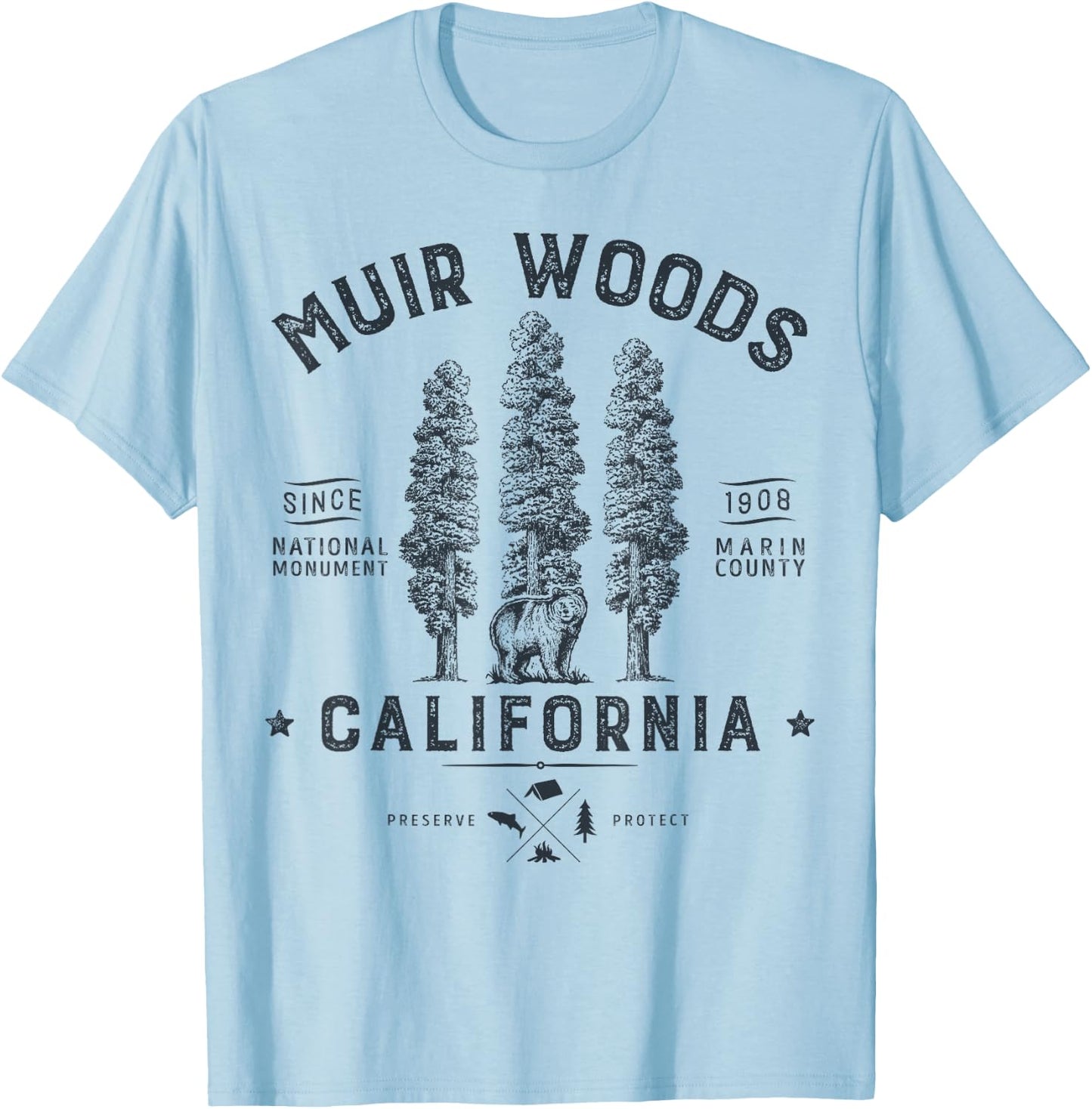 Muir Woods National Monument T Shirt California Redwood Park T-Shirt - T-Shirt | Light Blue
