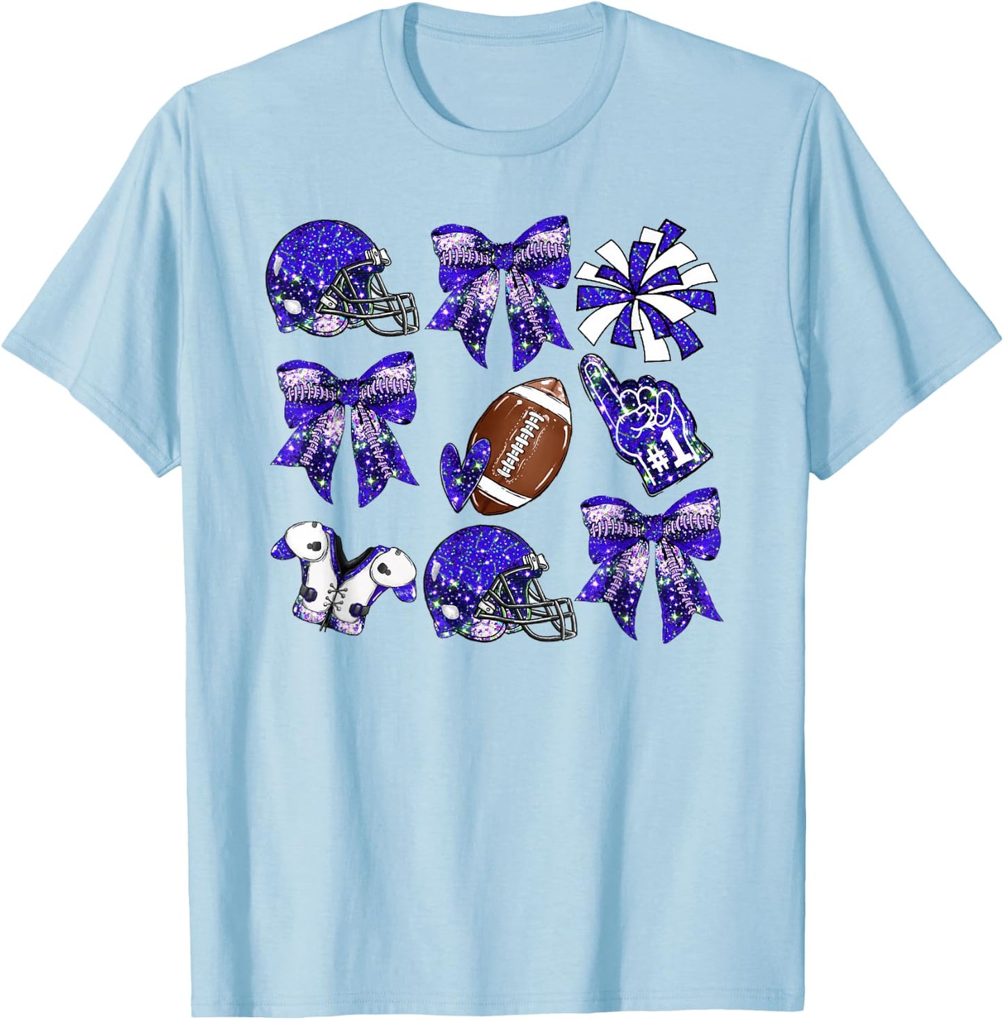 Blue Coquette Bow Football Game Day Women Girls Kids T-Shirt - T-Shirt | Light Blue
