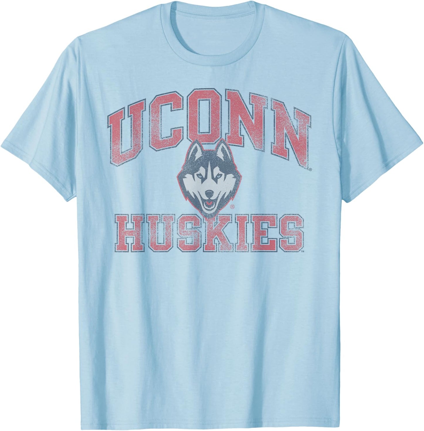 Connecticut Huskies Vintage Worn Gray Officially Licensed T-Shirt - T-Shirt | Light Blue