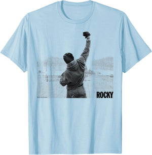 Rocky Fist Raise Grey Scale Movie Poster T-Shirt - T-Shirt | Light Blue