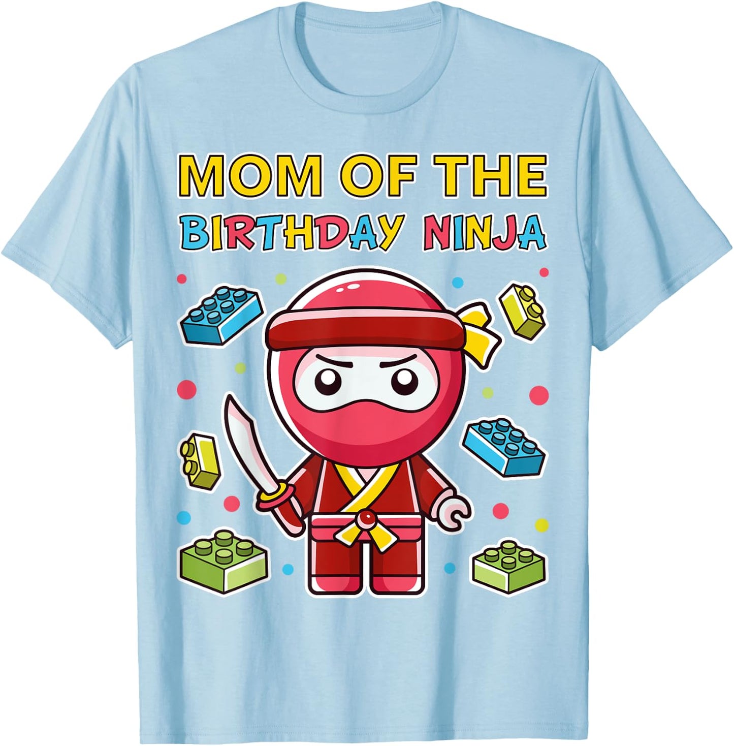 Mom of the Blocks Ninja Birthday Boy Brick Building Kid Boy T-Shirt - T-Shirt | Light Blue