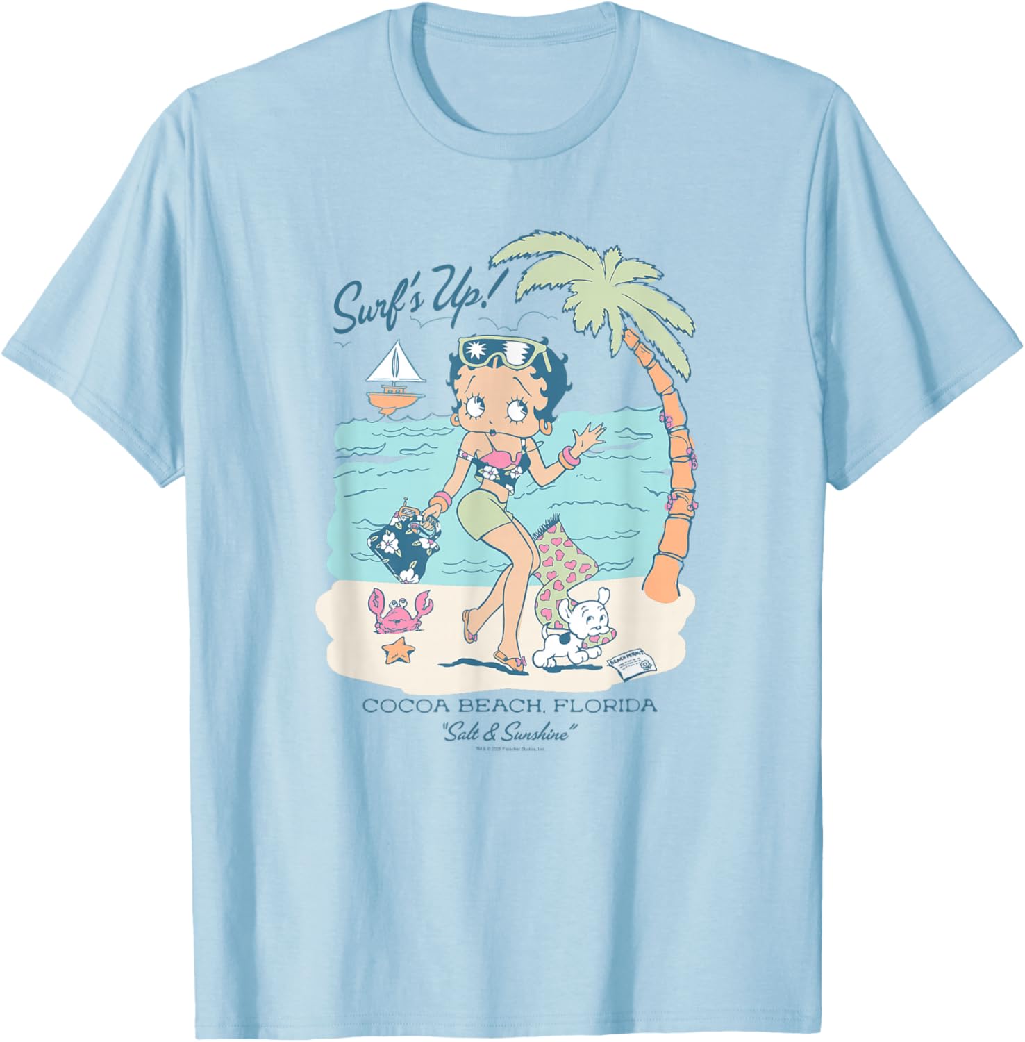 Betty Boop Surf's Up Cocoa Beach Florida Tourist Destination T-Shirt - T-Shirt | Light Blue