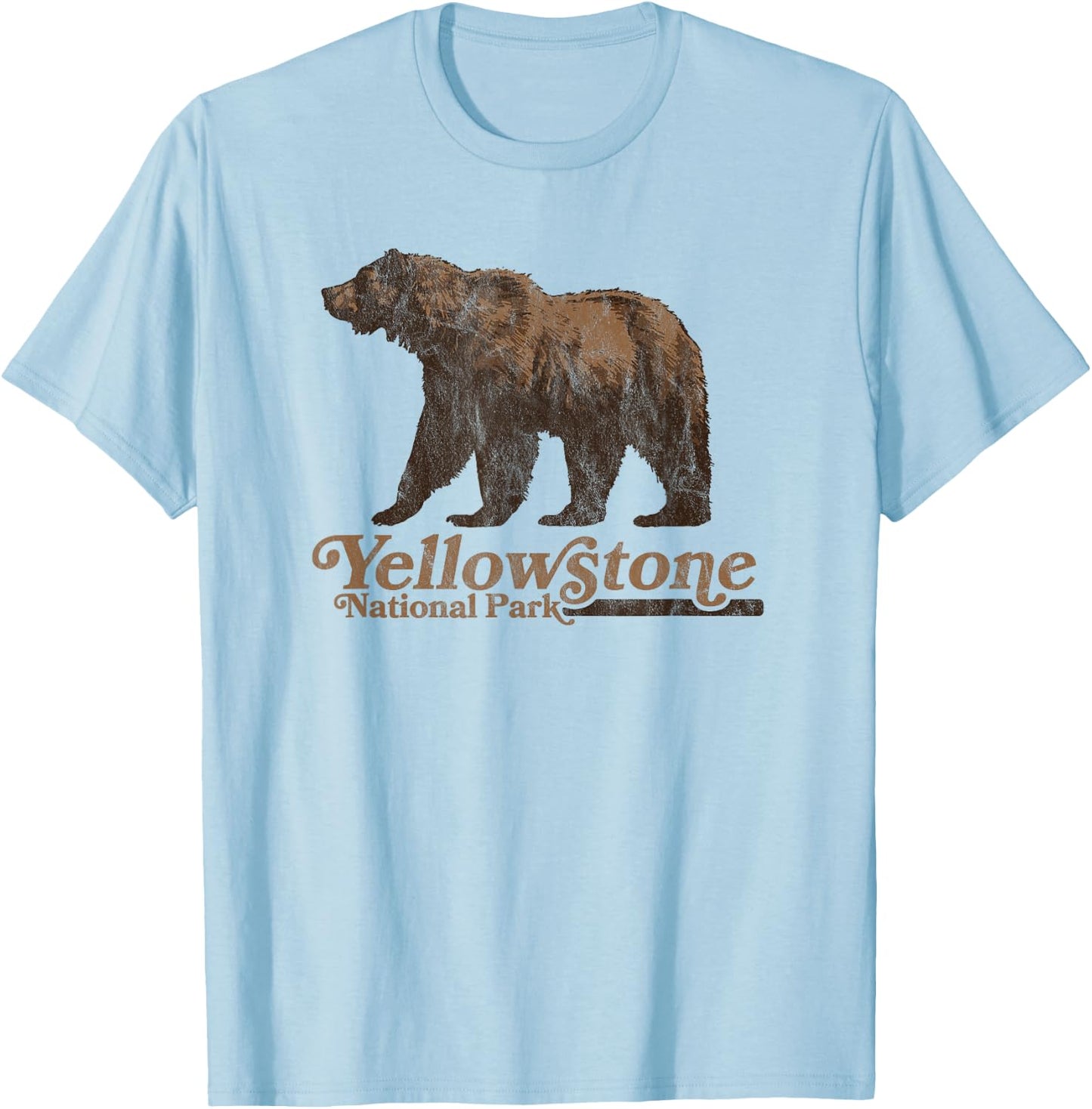 Vintage Yellowstone National Park Retro Grizzly Bear T-Shirt - T-Shirt | Light Blue