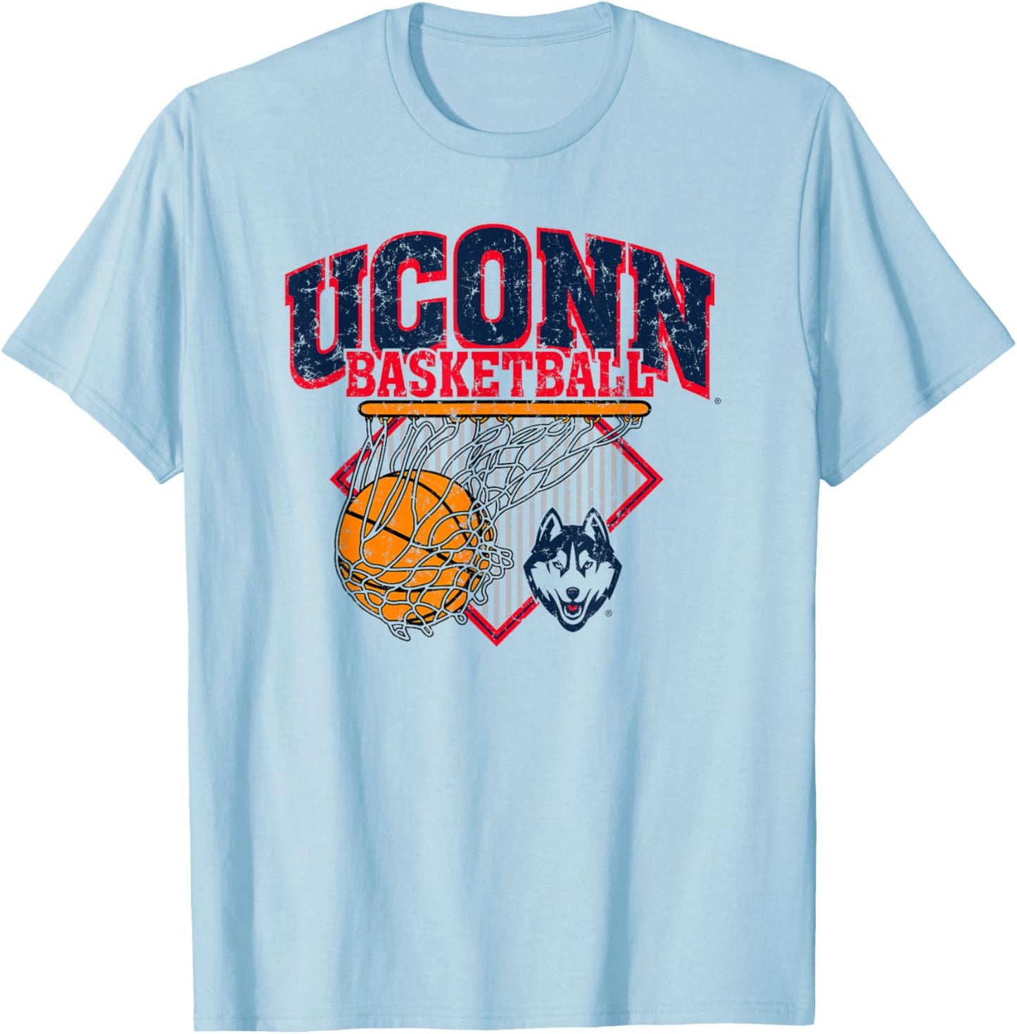 Connecticut Huskies Basketball Vintage Pivot White T-Shirt - T-Shirt | Light Blue