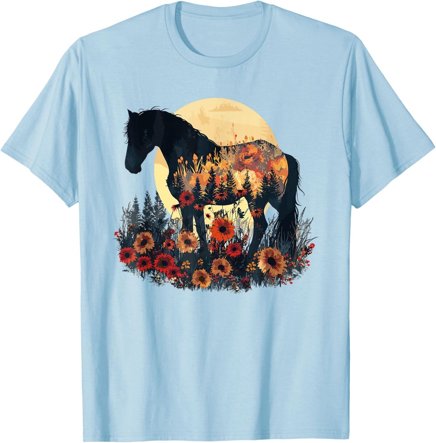 Horse Flowers Lover Nature Wildlife Pony T-Shirt - T-Shirt | Light Blue