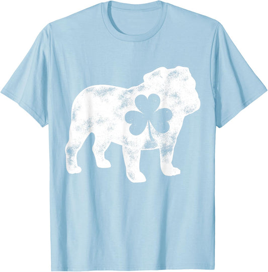 English Bulldog St Patricks Day Boys Men Dog Shamrock Green T-Shirt - T-Shirt | Light Blue