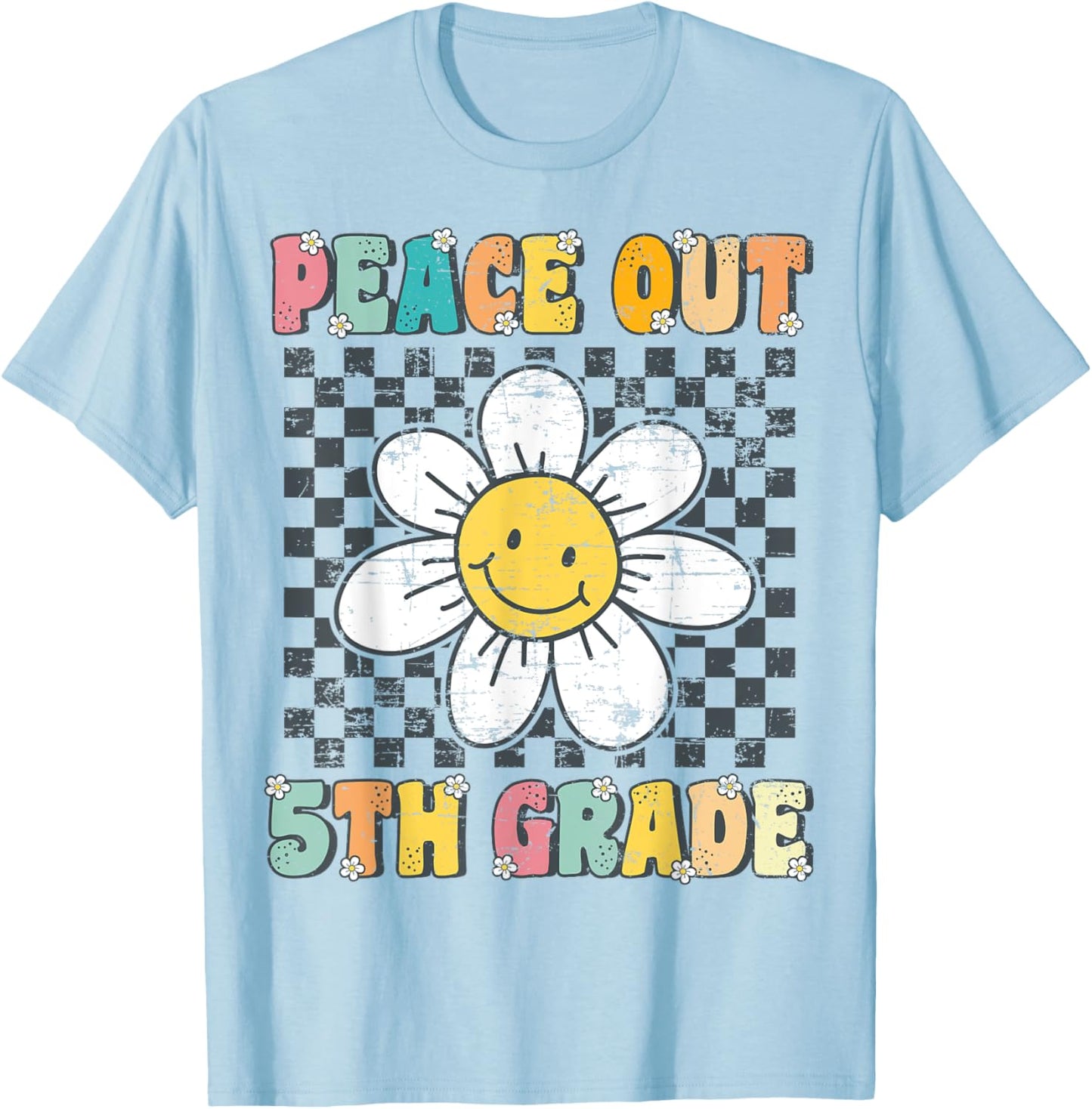 Peace Out 5th Grade Retro Groovy Last Day of Fifth Grade T-Shirt - T-Shirt | Light Blue