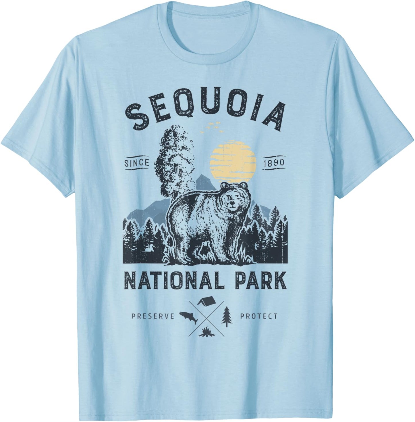 Sequoia National Park T Shirt Vintage California Bear Gifts T-Shirt - T-Shirt | Light Blue