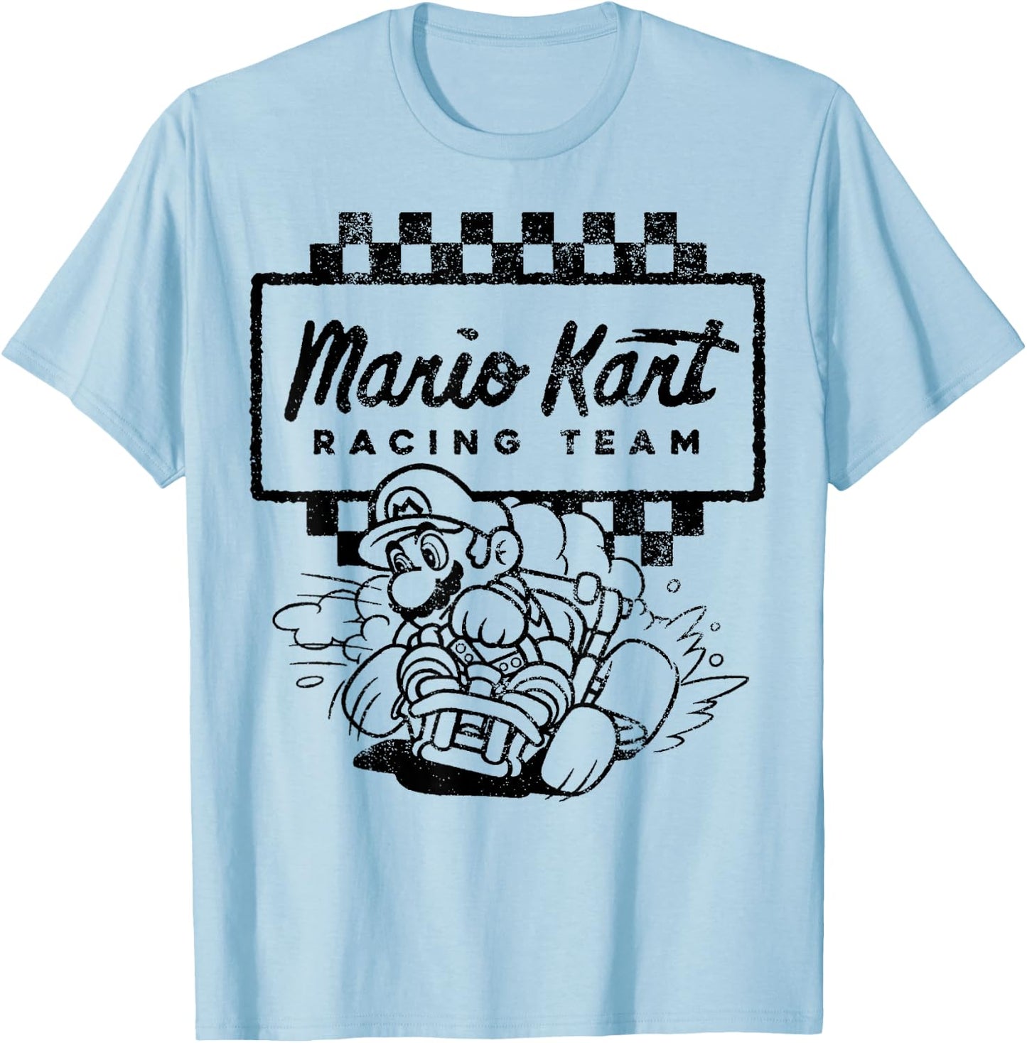 Mario Kart Racing Team Outlined Mario Drift Graphic T-Shirt - T-Shirt | Light Blue