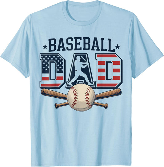 Patriotic Baseball Dad USA Flag American 4th Of July T-Shirt - T-Shirt | Light Blue