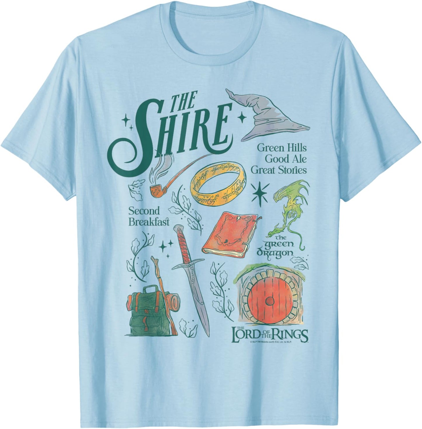 The Lord of the Rings The Shire Green Hills Good Ale Icons T-Shirt - T-Shirt | Light Blue