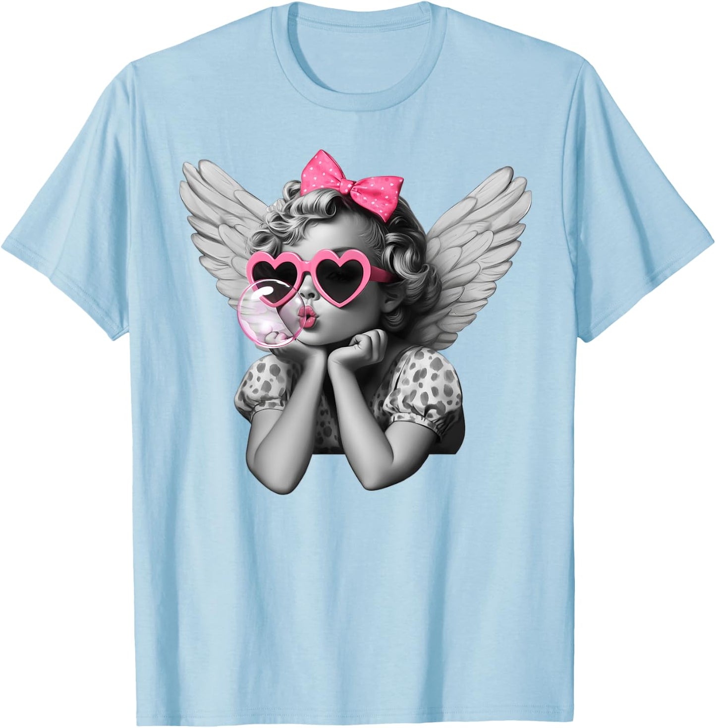 Cupid Blowing Bubble Heart Sunglasses Leopard Valentines Day T-Shirt - T-Shirt | Light Blue
