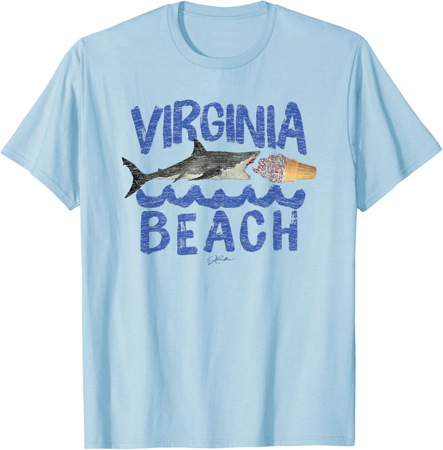JCombs: Virginia Beach, VA, Great White Shark Eats Ice Cream Women T-Shirt - T-Shirt | Light Blue