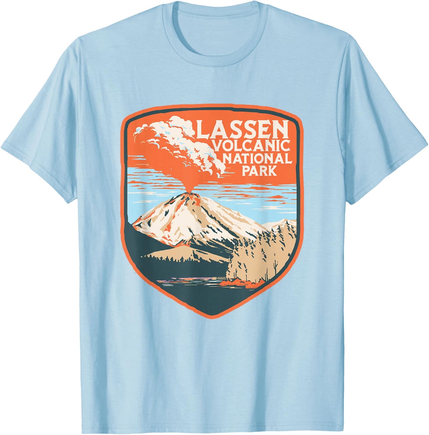 Lassen Volcanic National Park Retro Volcano Graphic T-Shirt - T-Shirt | Light Blue