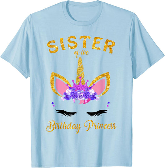 Sister Of The Unicorn Birthday Princess Birthday Girl Party T-Shirt - T-Shirt | Light Blue
